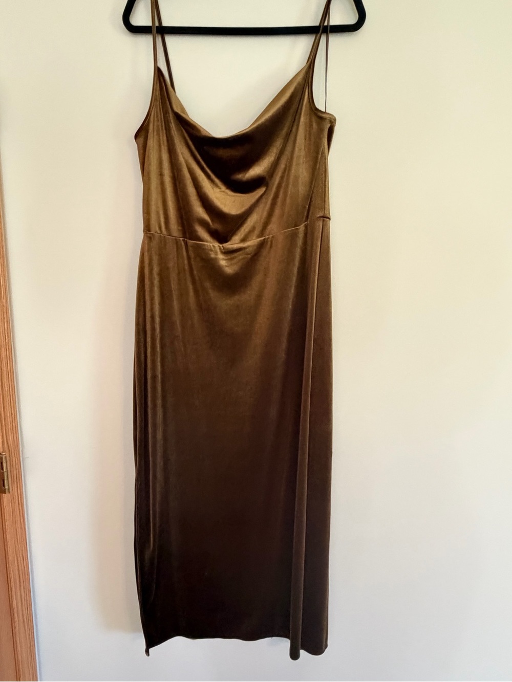 Taylor Velvet Cowl Neck Midi Dress Olive Green Size 14